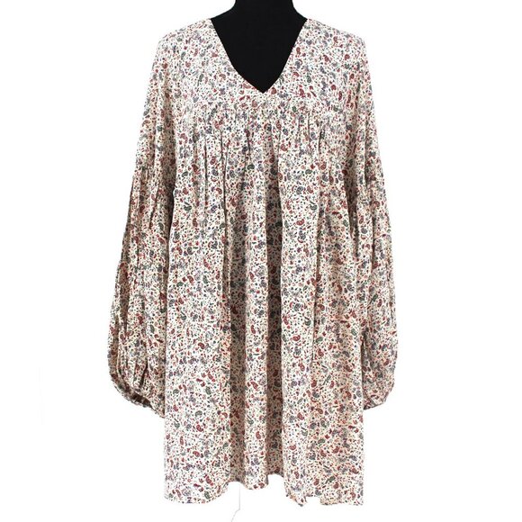Doen Dresses & Skirts - Doen Pietra Silk Crepe Cream Saint Claude Paisley Mini Dress XXL NEW Long Sleeve